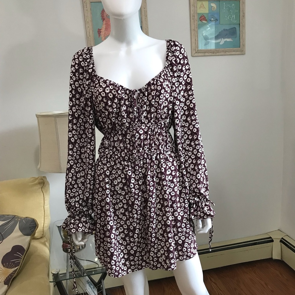 Topshop Floral Long Sleeve Romper - Brown and White